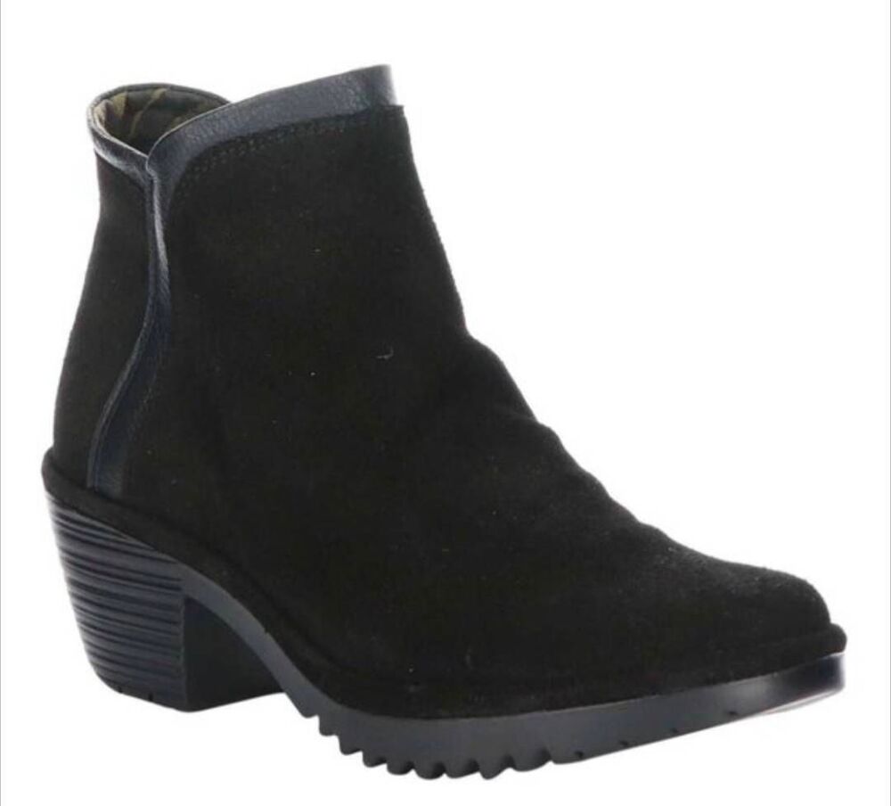 FLY LONDON Wynn Black Suede/Leather Booties Size 41 (US 10-10.5)